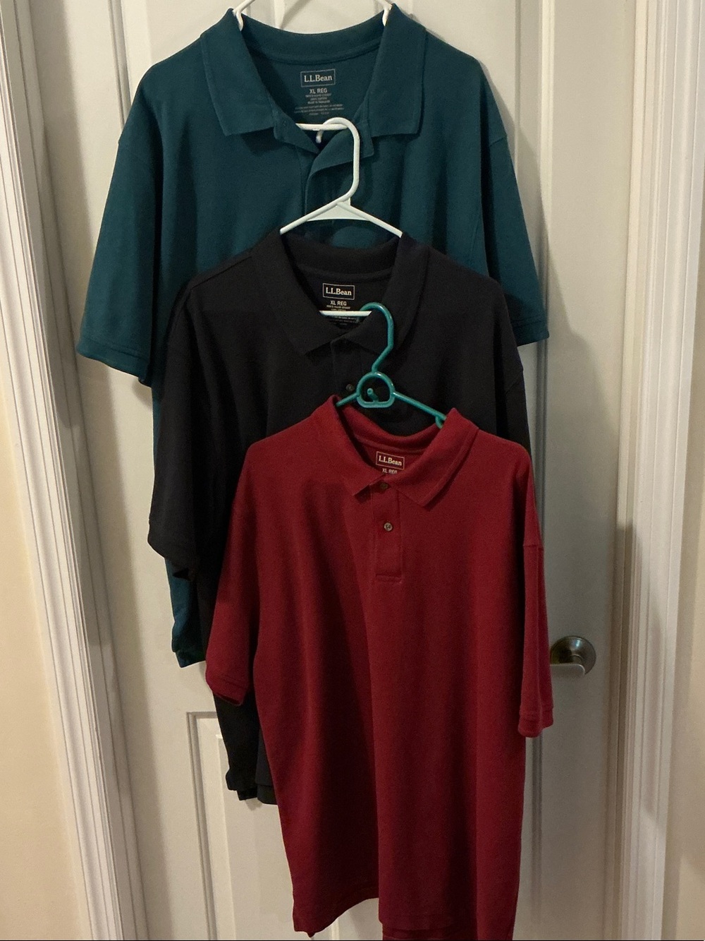 Lot of 3 LL Bean 100% Cotton Polos Teal/Black/Red XL Regular Older Stock? EUC